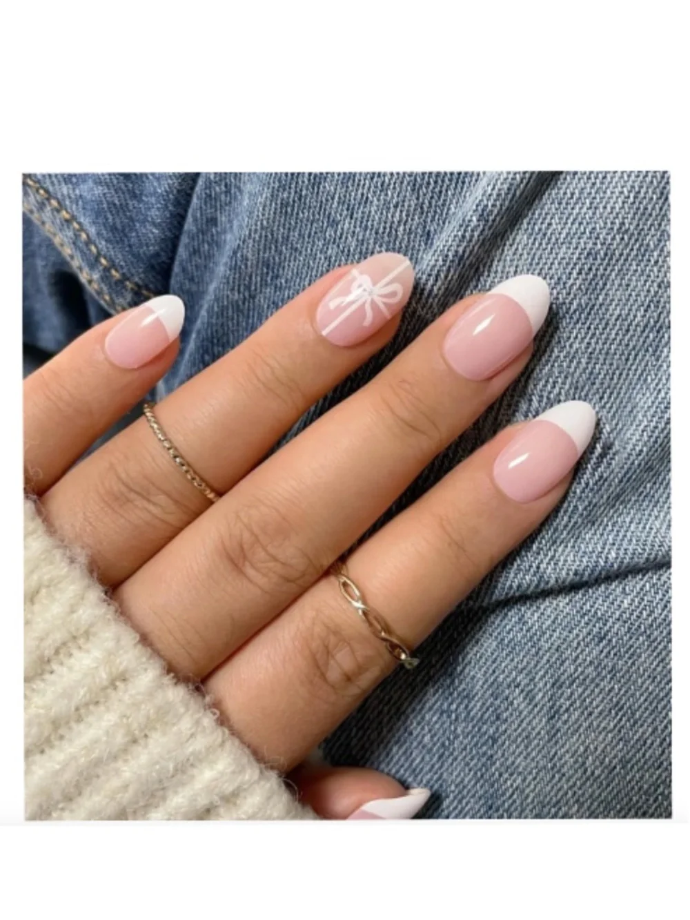 French Tip Bow Tie Semi-Cured Gel Nail Strip Set